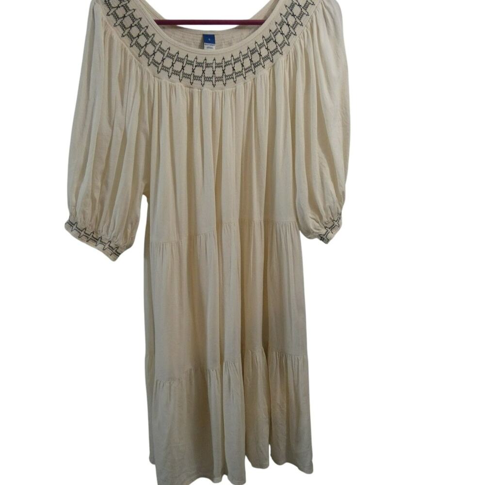 Old Navy Women's Large Pleated Lined A-Line Dress 3/4 Sleeves Boho Embroidered